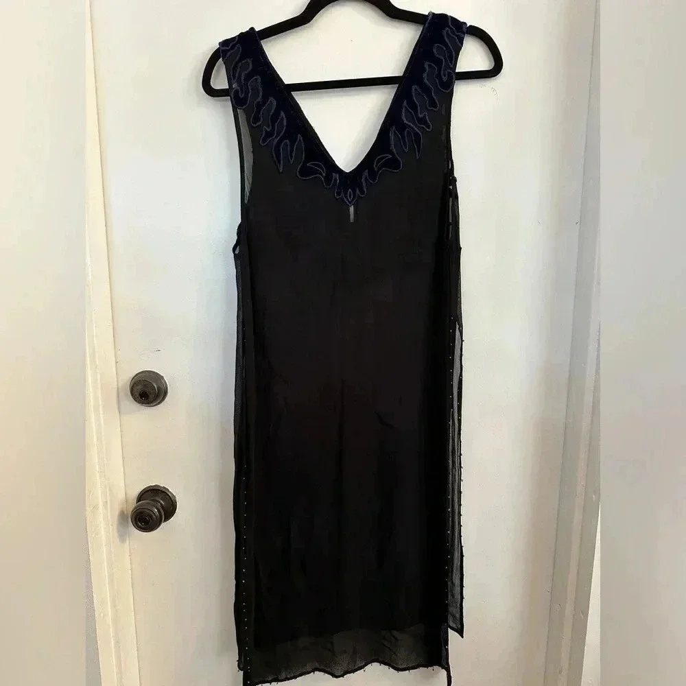 Free people sheer black navy blue velour dress cover up xs